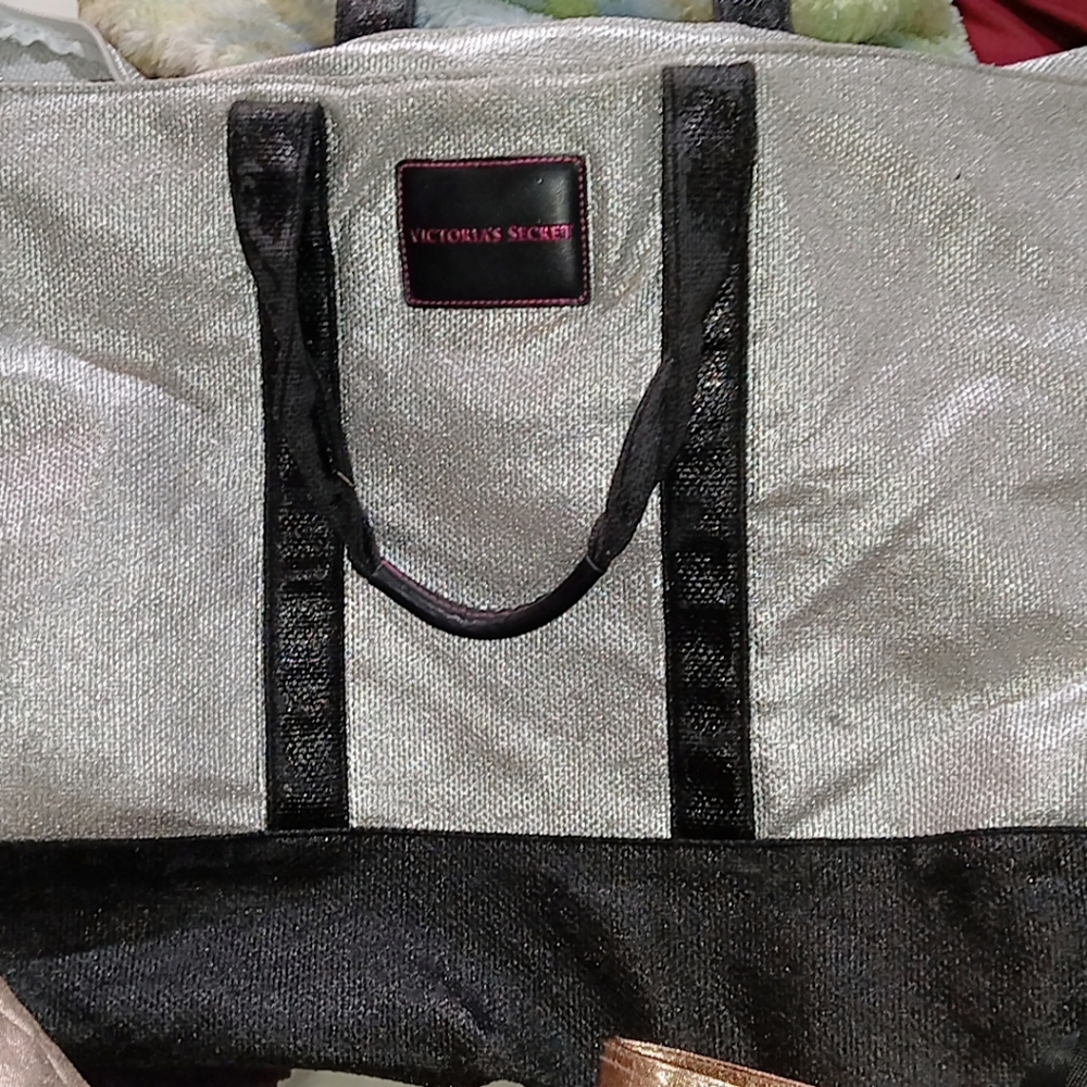 Victoria's Secret Silver and Black Tote Bag